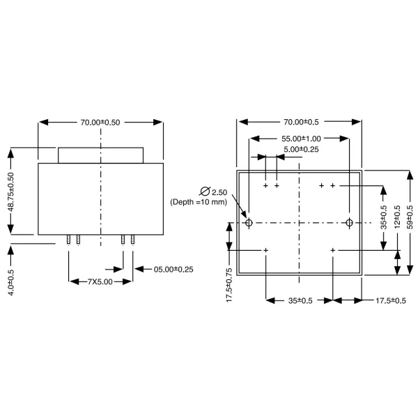 Trasformatore incapsulato 24+24V 30Va da circuito stampato