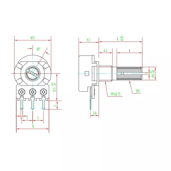 100K ohm linear metallic potentiometer