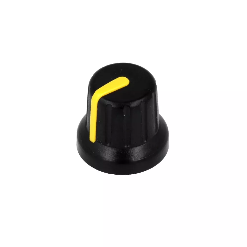 Black plastic knob with 16mm diameter indicator
