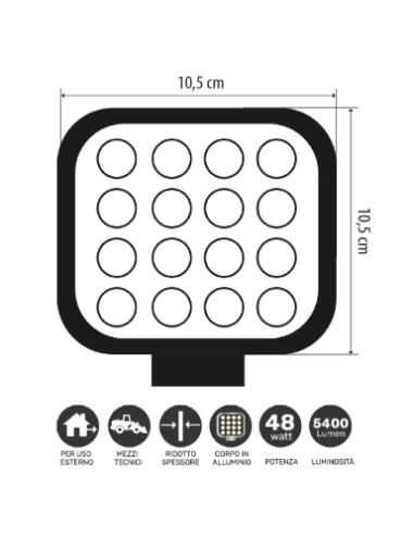 Faro LED di potenza 12-24V da veicoli 48W