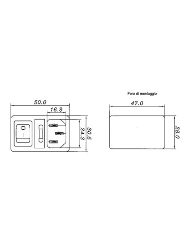 VDE panel plug with switch and fuse holder