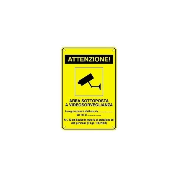 Cartello adesivo videosorveglianza giallo 30x20cm