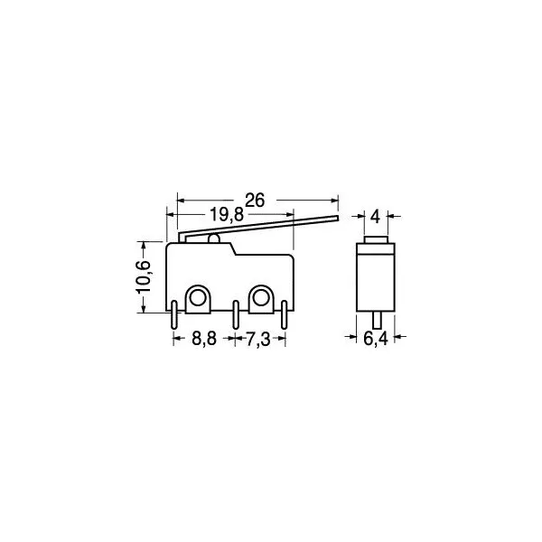 PCB miniature limit switch with 26mm long lever - Elcart