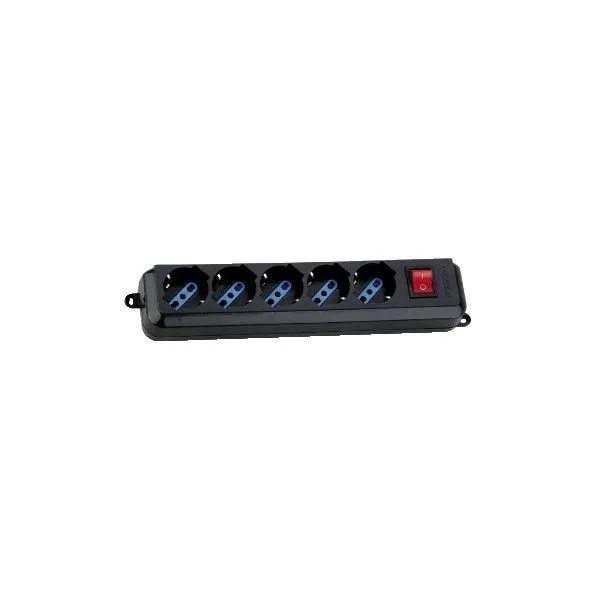 Black multiple 5 sockets 10/16A+Schuko with switch - GBC