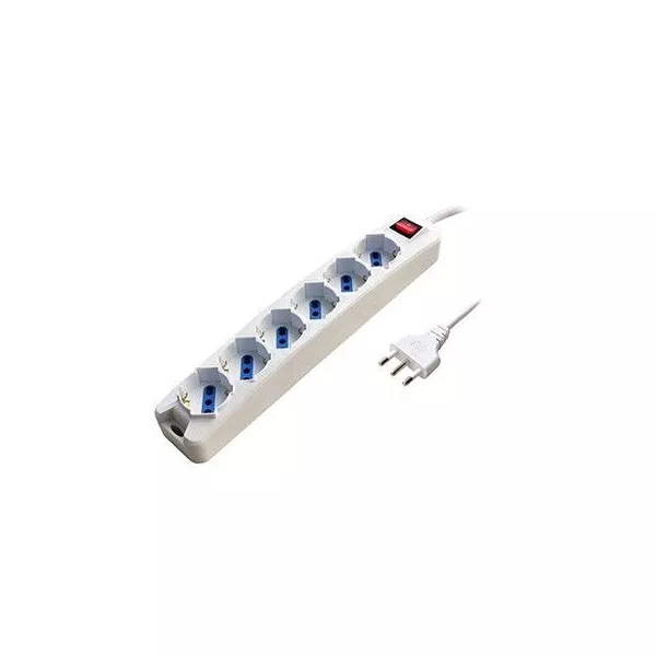 6 schuko white multiple socket with 3mt cable switch