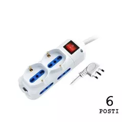 Multiple White Socket 2 Schuko + 4 10 / 16A sockets with switch