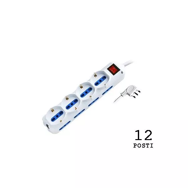 White multiple socket 4 schuko + 8 10 / 16A sockets with switch