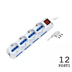 White multiple socket 4 schuko + 8 10 / 16A sockets with switch