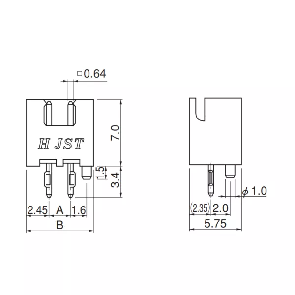 B2B-XH-A JST male connector 2-pole for PCB