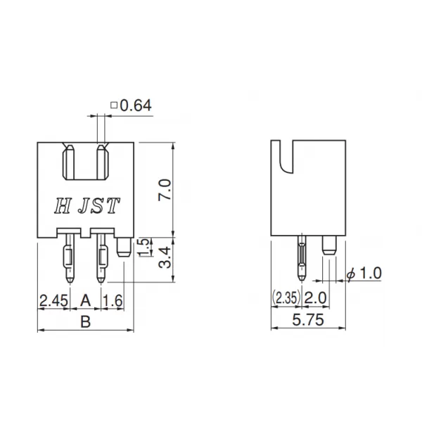 Connettore B2B-XH-A JST maschio da circuito stampato 2 poli