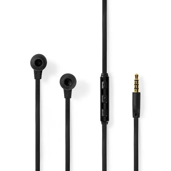 Black headset with microphone with rubber tips