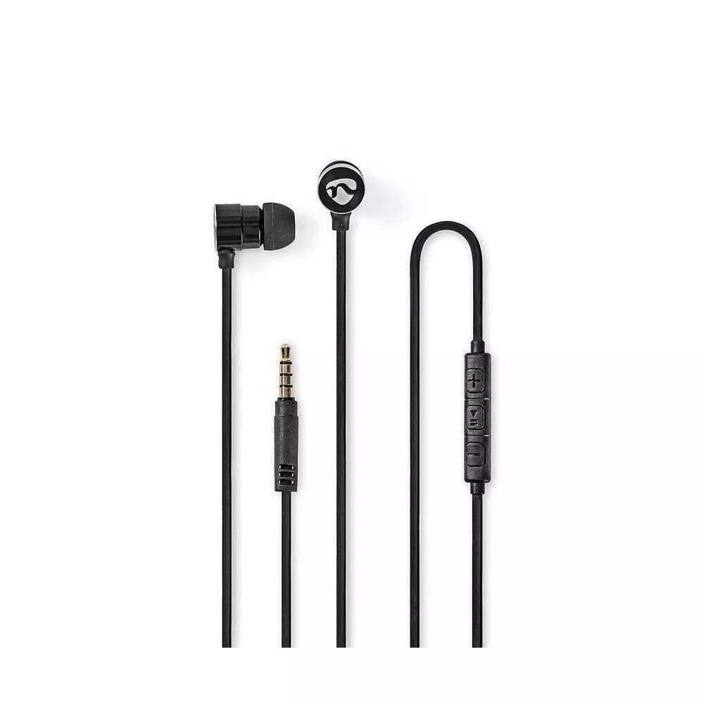 Black headset with microphone with rubber tips