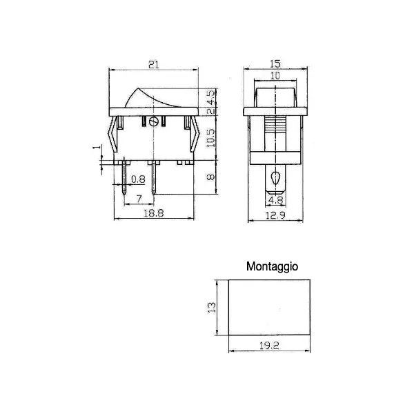 6A black rectangular rocker switch