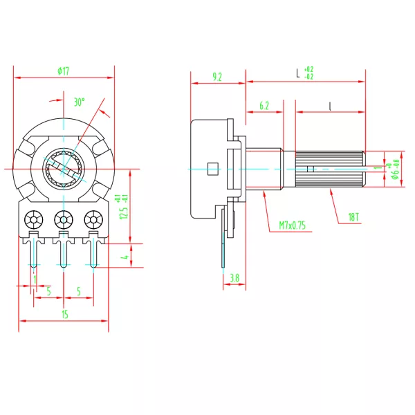 Linear 5K ohm potentiometer