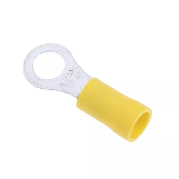 Yellow insulated M6 eyelet cable lugs 6.4mm