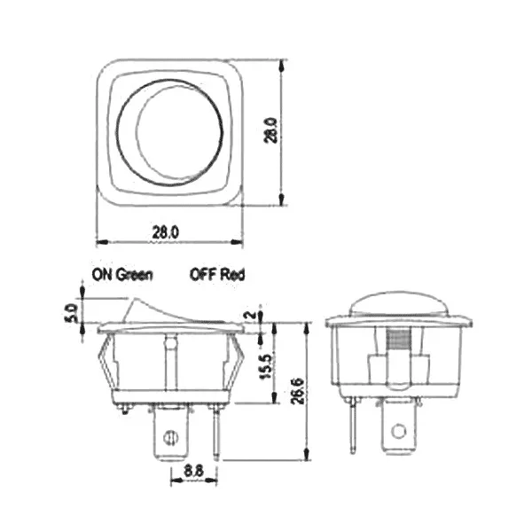 Rocker switch IP65 red 230V