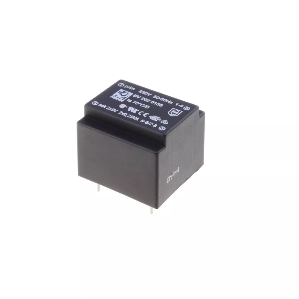 Trasformatore incapsulato 9+9V 0.5Va da circuito stampato