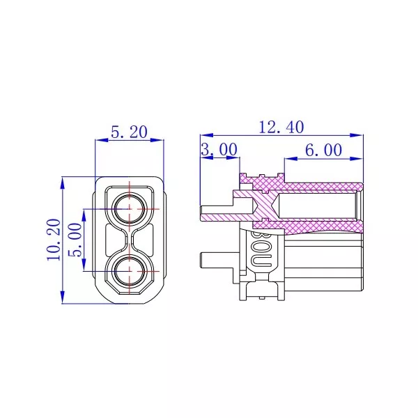 Connettore per alimentazione DC 2 poli XT30 femmina