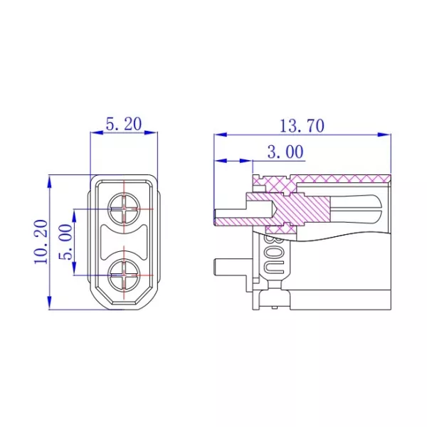 Connettore per alimentazione DC 2 poli XT30 maschio