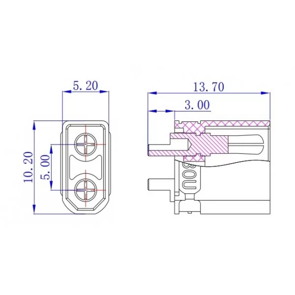 Connettore per alimentazione DC 2 poli XT30 maschio