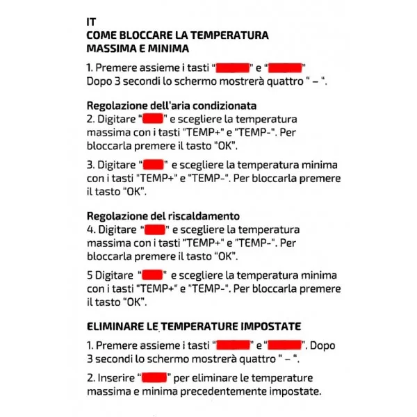 Telecomando per condizionatori con blocco temperatura