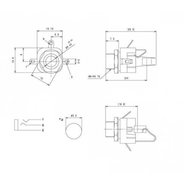 Jack 6.3mm stereo LUMBERG panel