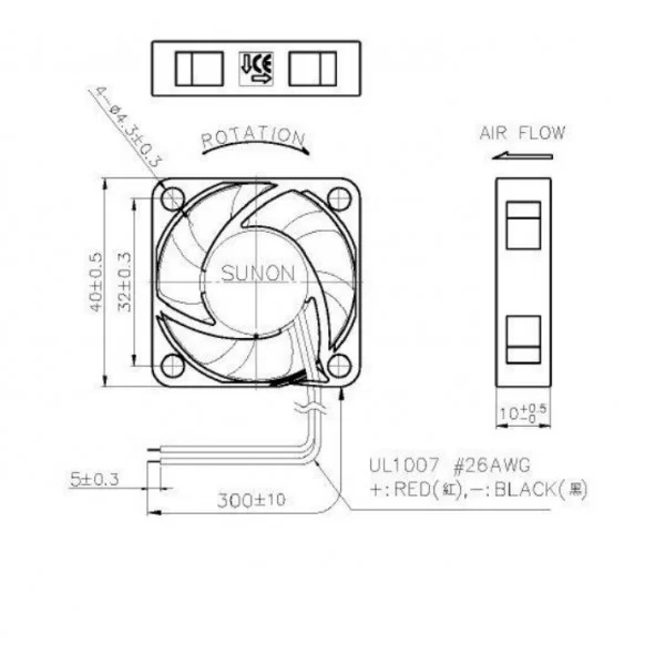 40x40x10 12V fan EE40101S2-1000U-999