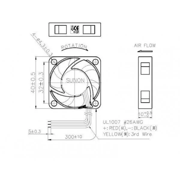 40x40x10 12V tacho fan MF40101V1-1000U-G99