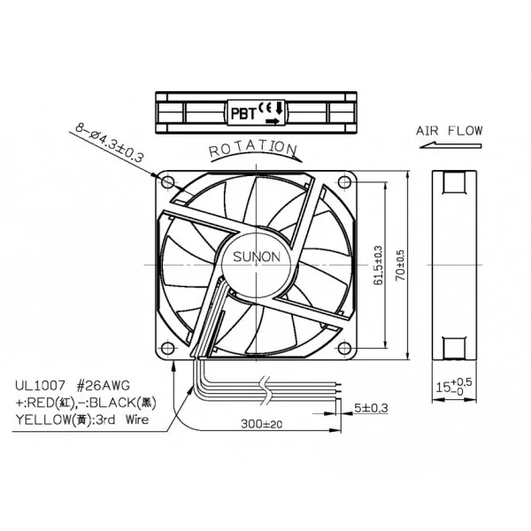 Ventola 70x70x15 12V tachimetrica ME70151V1-000U-G99