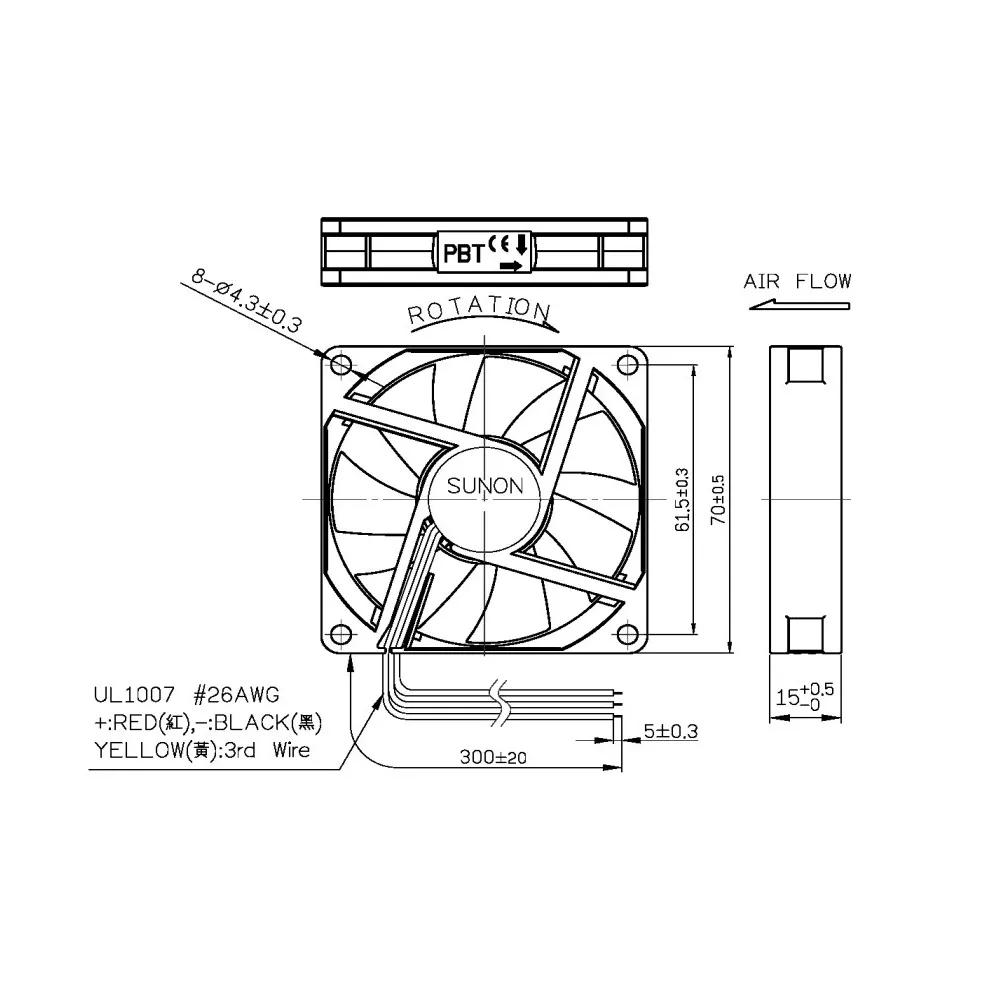 70x70x15 12V tacho fan ME70151V1-000U-G99