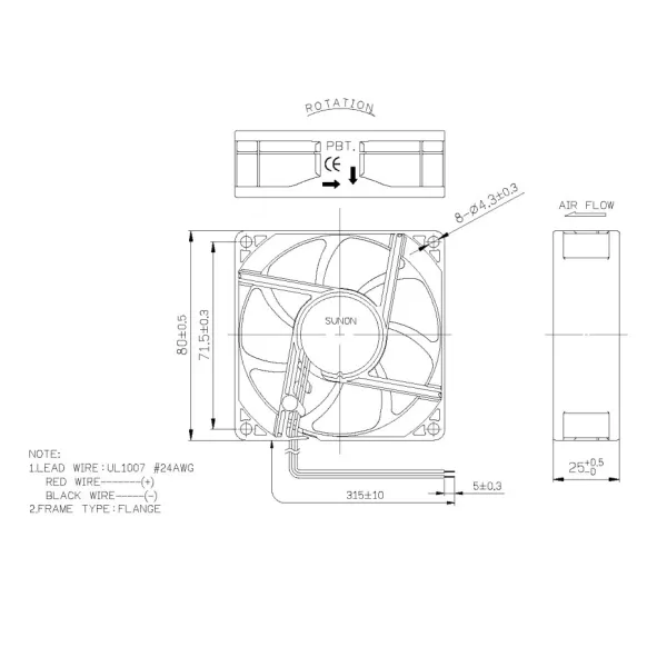 Fan 80x80x2512V EE80251S3-999-A