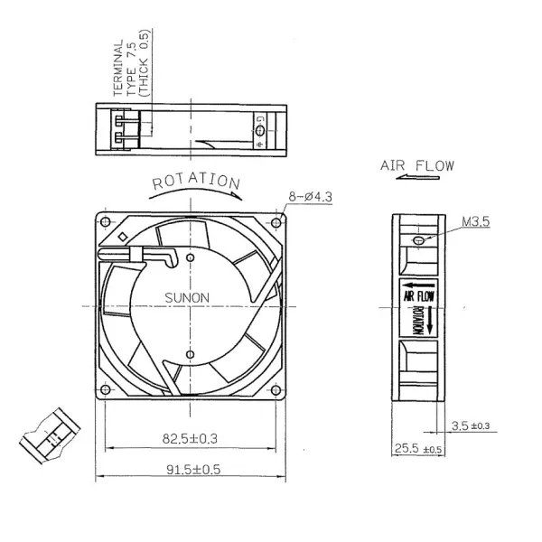 Fan 92x92x25 12V EF92251S1-1000U-A99