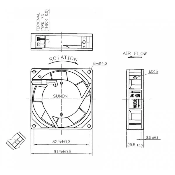 Fan 92x92x25 12V EF92251S1-1000U-A99