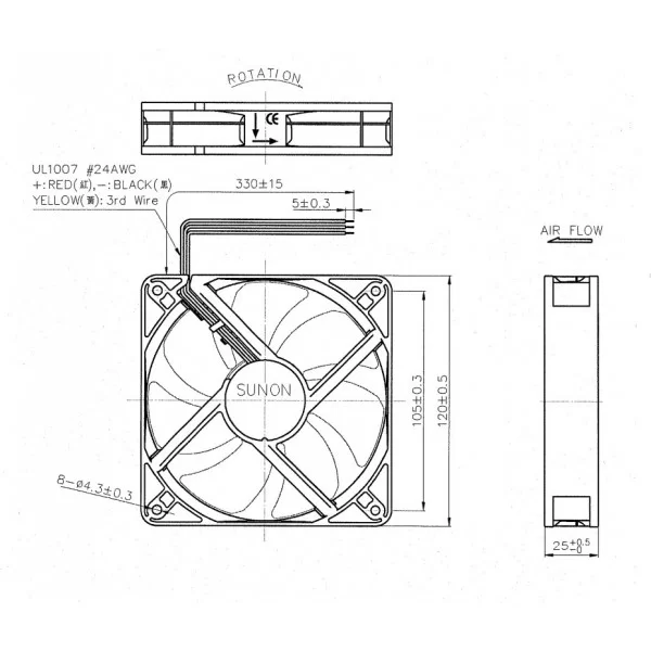 Ventola 120x120x25 12V tachimetrica MEC0251V1-000U-G99