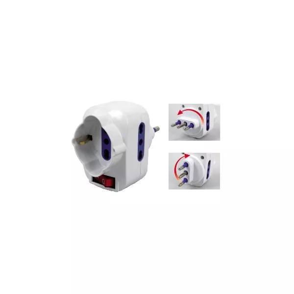 White multiple socket 1 schuko + 2 10 / 16A adjustable sockets