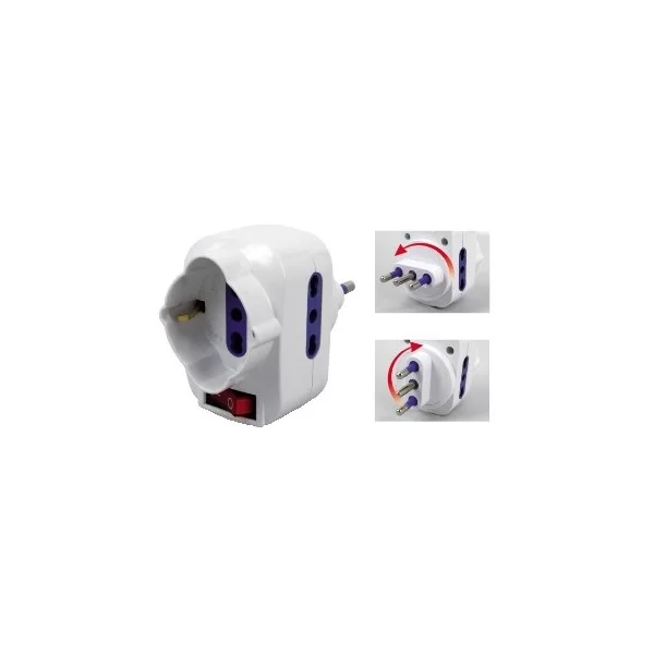 White multiple socket 1 schuko + 2 10 / 16A adjustable sockets