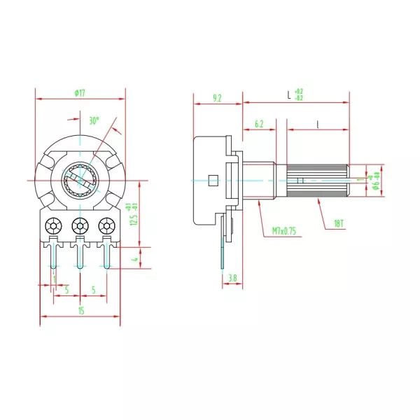 Metallic linear 220K ohm potentiometer