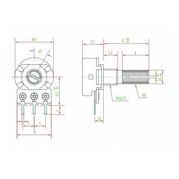 Potenziometro 50K ohm logaritmico metallico