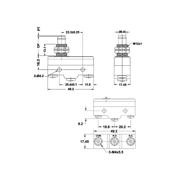 Microswitch deviatore finecorsa rinforzato