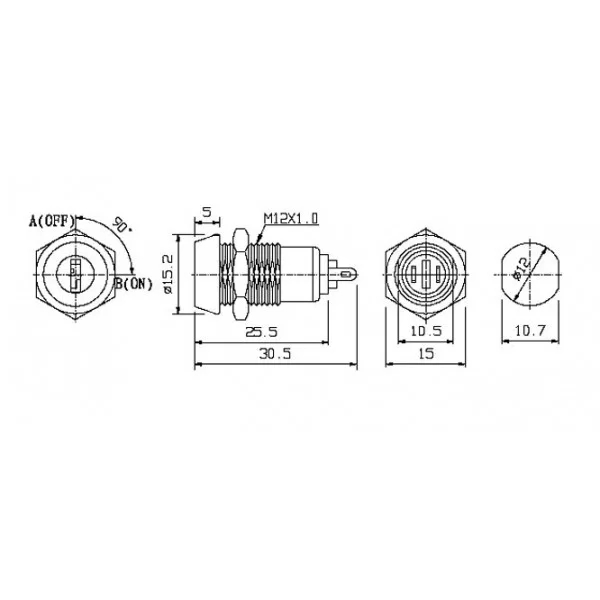 Interruttore a chiave 2 posizioni foro 12mm