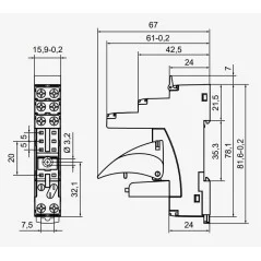 Socket for din bar double exchange relay