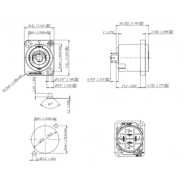 Neutrik panel socket speakon NL4MPXX