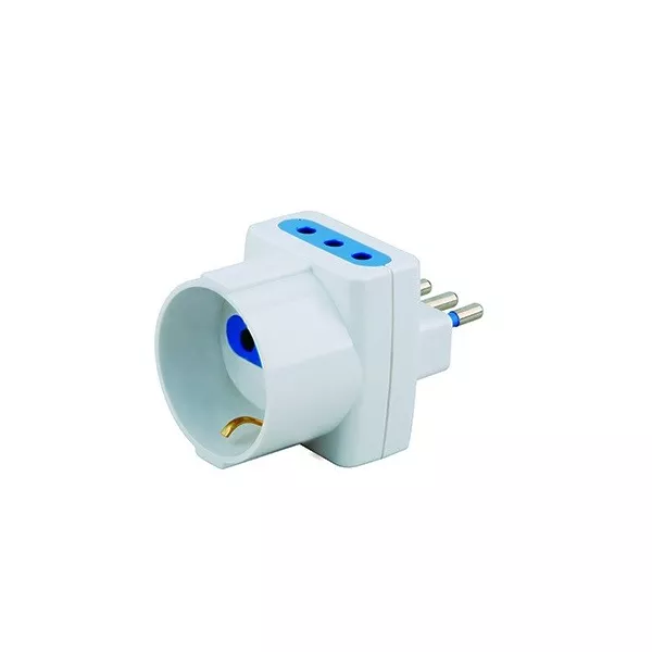 Triple adapter with schuko socket + 2 10A sockets and 10A plug output