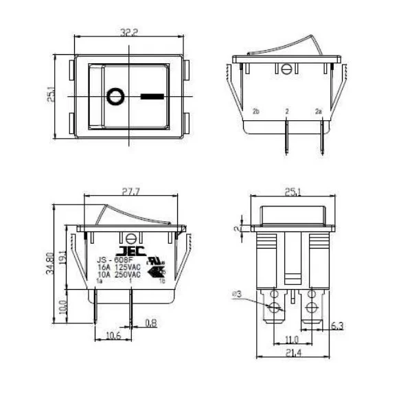 Yellow luminous rectangular bipolar toggle switch