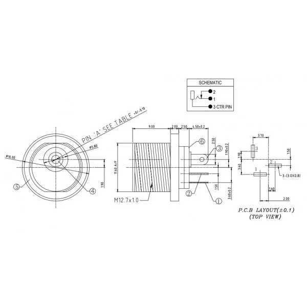 Spina DC 5.5x2.5mm da pannello passo grosso