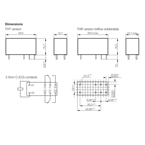 Relè 48V 8A 2 scambi RT424048 SCHRACK