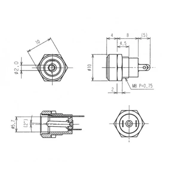 Spina DC 5.5x2.1mm da pannello isolata Lumberg 1614 09