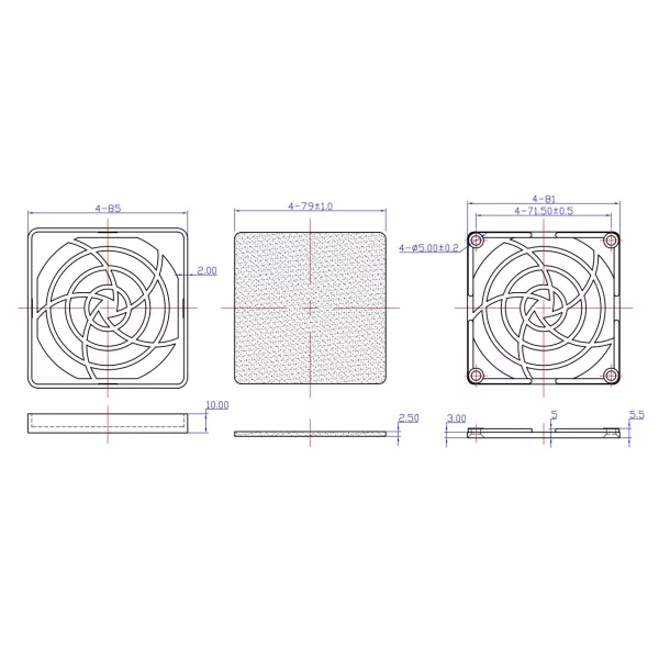 Griglia in plastica con filtro 80x80mm