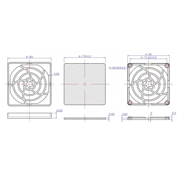 Griglia in plastica con filtro 80x80mm