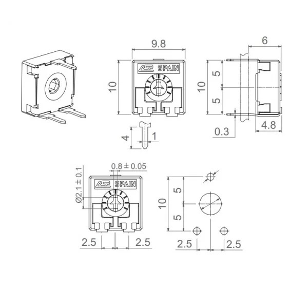 Trimmer PT10 orizzontale 1 Kohm